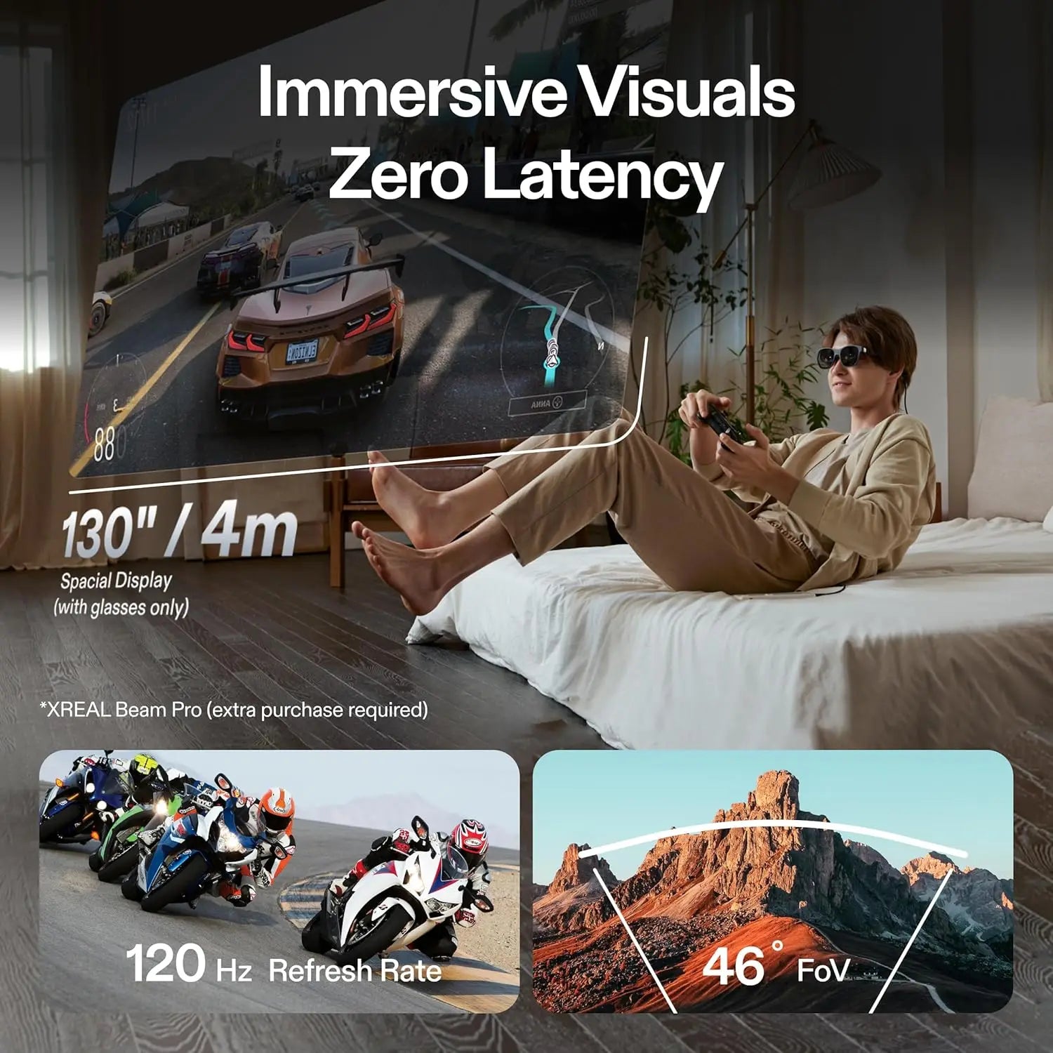 XREAL Air 2 Pro AR Glasses|46 FOV, 130" 120Hz HD Display, True Colors, Cinematic Sound, All-Day Comfort. Compatible with